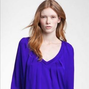 Diane von Furstenberg V neck silk dress top in a deep royal blue/purple
